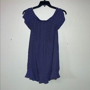 Express Navy and White Polka Dot Mini Dress Size M.Split sleeve,ruffle hem